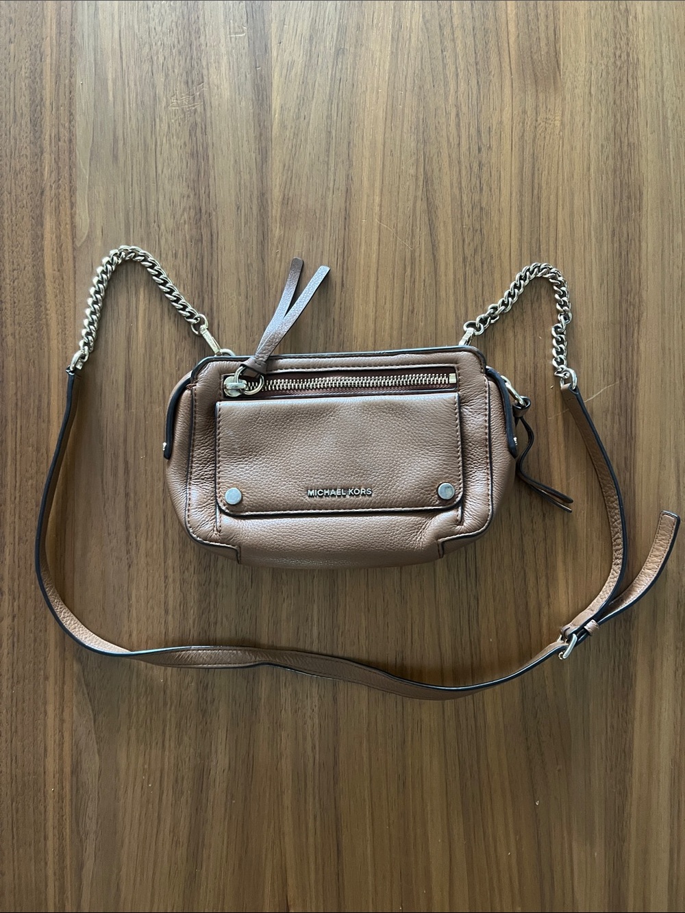 Michael Kors Brown Leather Crossbody with Chain Strap